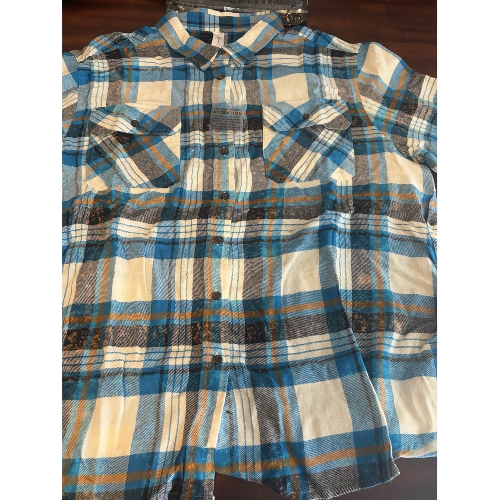 Womens 2X Blue Plaid Flannel Shirt Button Front Long Sleeve Western Casual